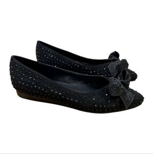 Reaction Kenneth Cole Lucie Ballet Flats Black Rhinestones Bows Size 6.5M